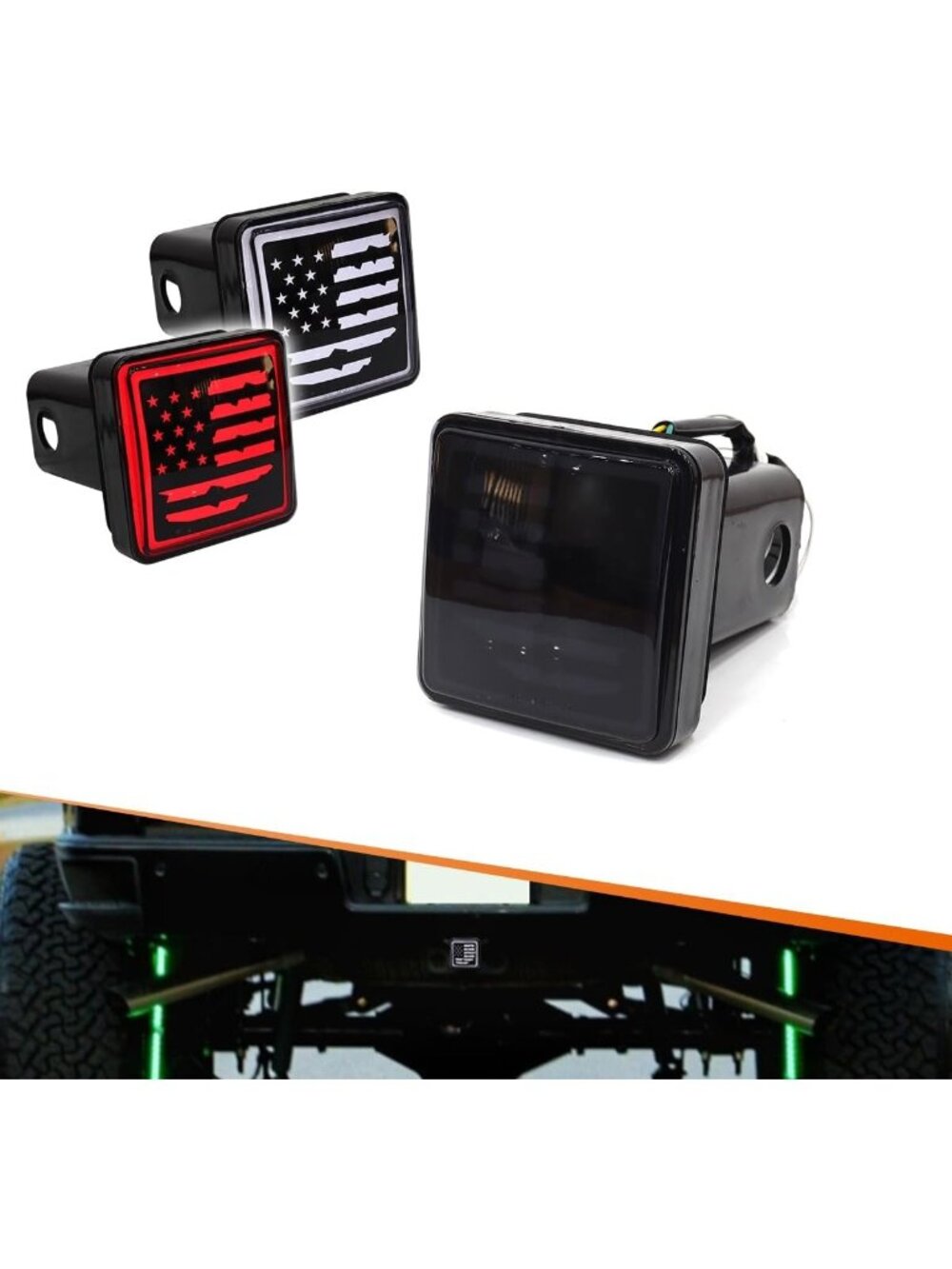 LED Brake Light & DRL for 2" Trailer Hitch Cover - Towing, Hauling, US Flag